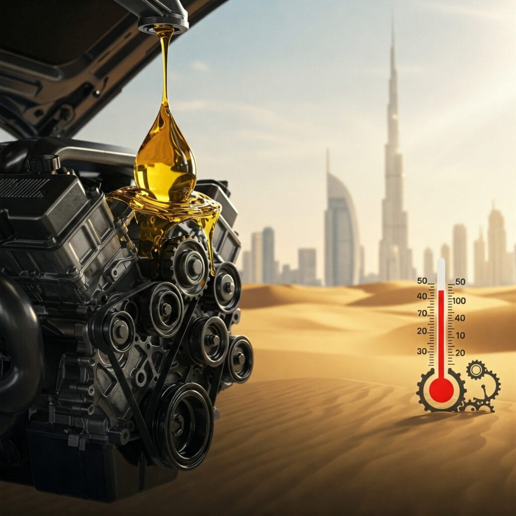 Regular Oil change benefits for engine health in Dubai's hot climate, preventing wear and overheating